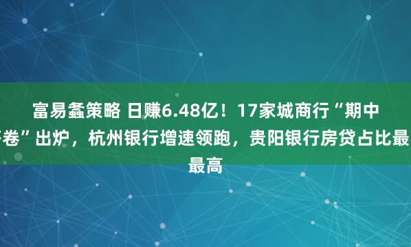 富易螽策略 日赚6.48亿！17家城商行“期中答卷”出炉，杭州银行增速领跑，贵阳银行房贷占比最高
